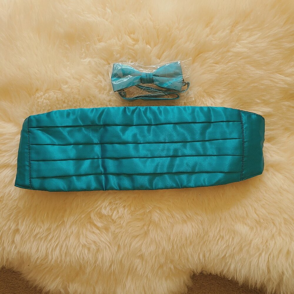 Mel Howard Teal Cummerbund & Bow Tie, One Size